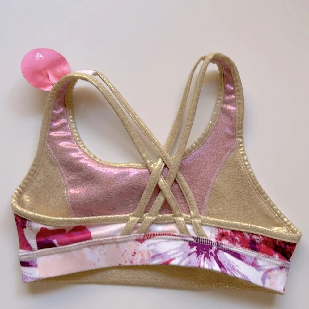 JUSTICE. NWT. Girls. Reversible Sports Bra. Pink & White w/gold‎ trim. XS…